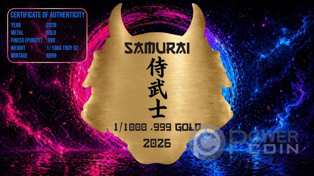 SAMURAI MASK Shaped 1/1000 Oz Gold Medal
