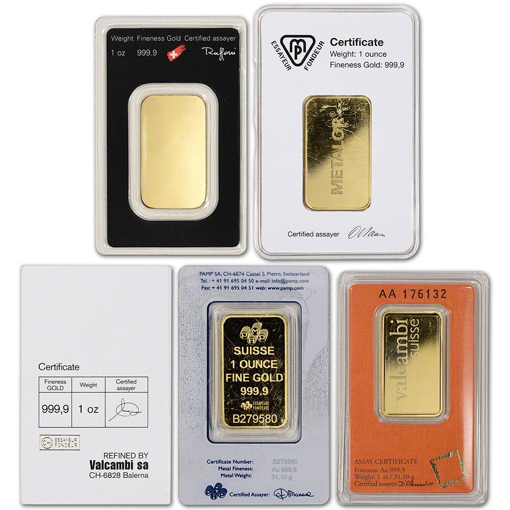 1 oz. Gold Bar – Random Brand – Secondary Market – 999.9 Fine in Assay