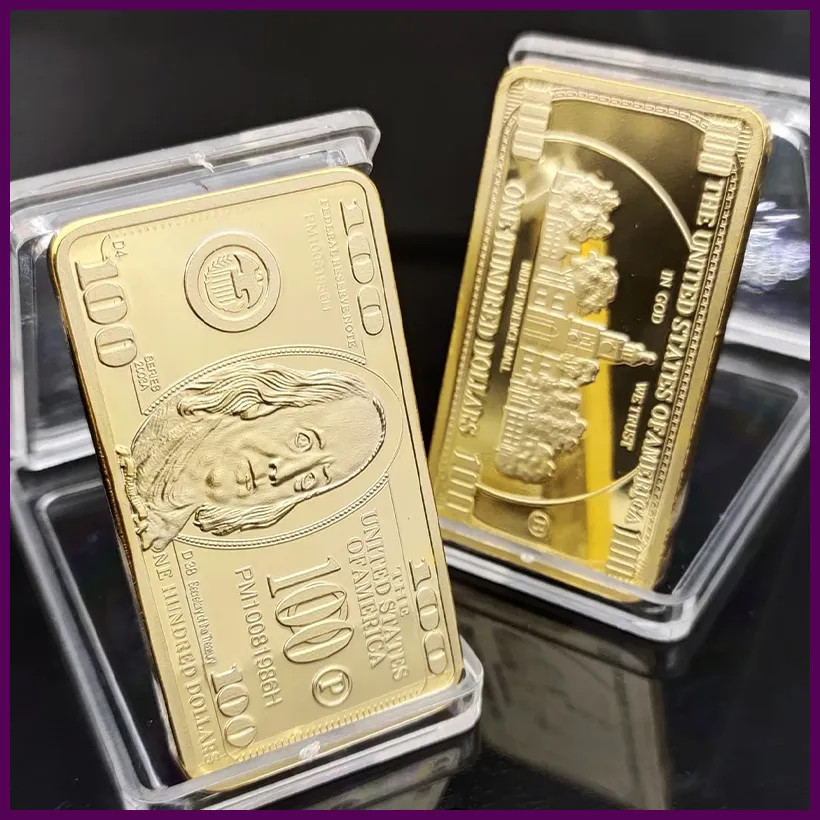 1pcs USA 100 Dollar Bullion 24k Gold Bar American Metal Coin Golden Bars USD