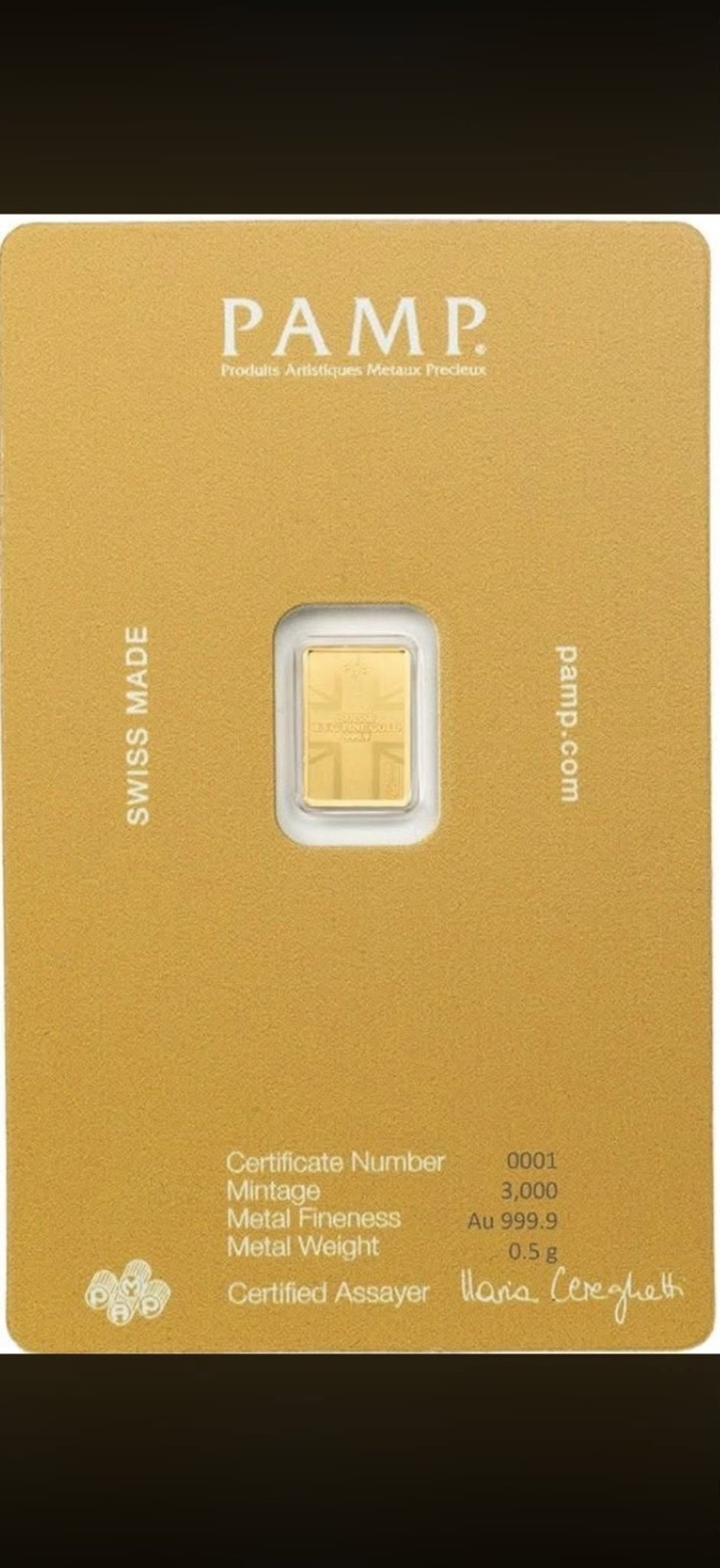 PAMP Suisse Lion of England 0.5g 0.5 Gram Gold Bar .999 Limited Mintage 3000