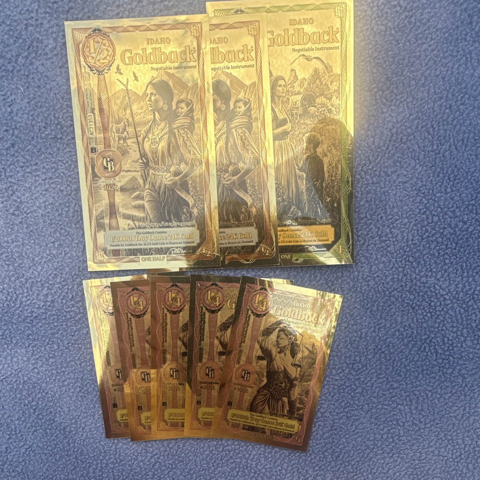 Goldback Idaho Mixed Lot Total 24K Gold Foil Notes Bar (2024)