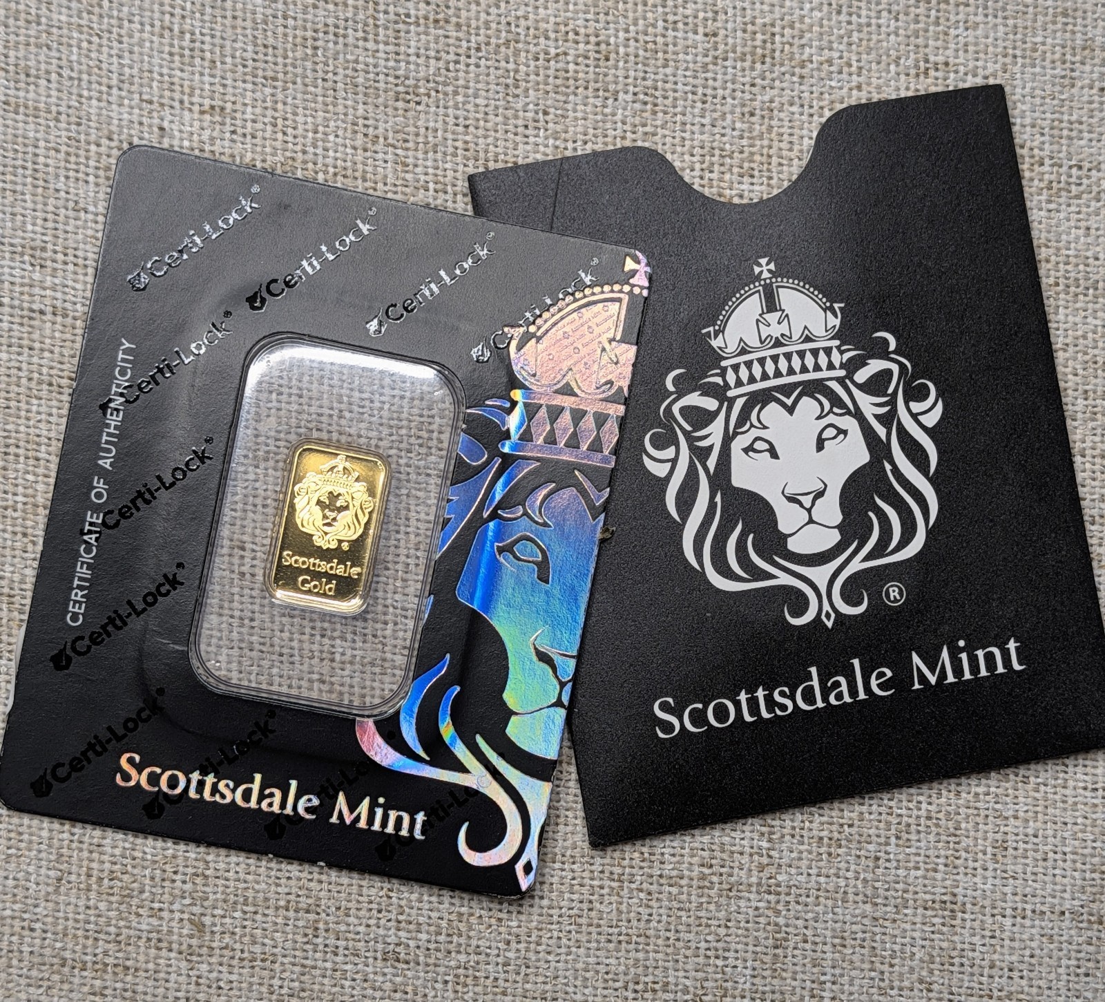 Scottsdale Mint 2 Gram .9999 Gold Bar – Sealed in Certi-Lock COA!