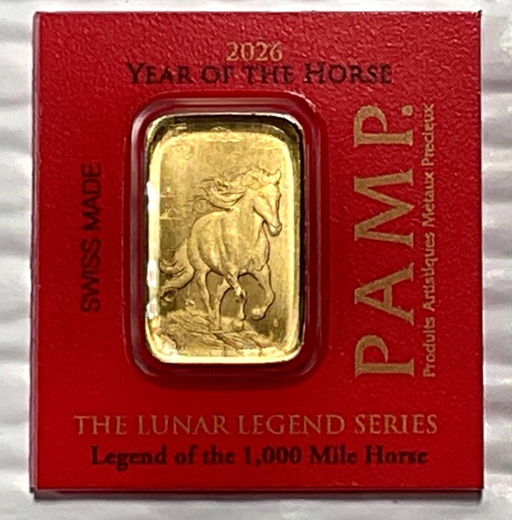 2026 1 Gram PAMP Suisse Lunar Legends 1,000 Mile Horse Multigram .9999 Gold Bar