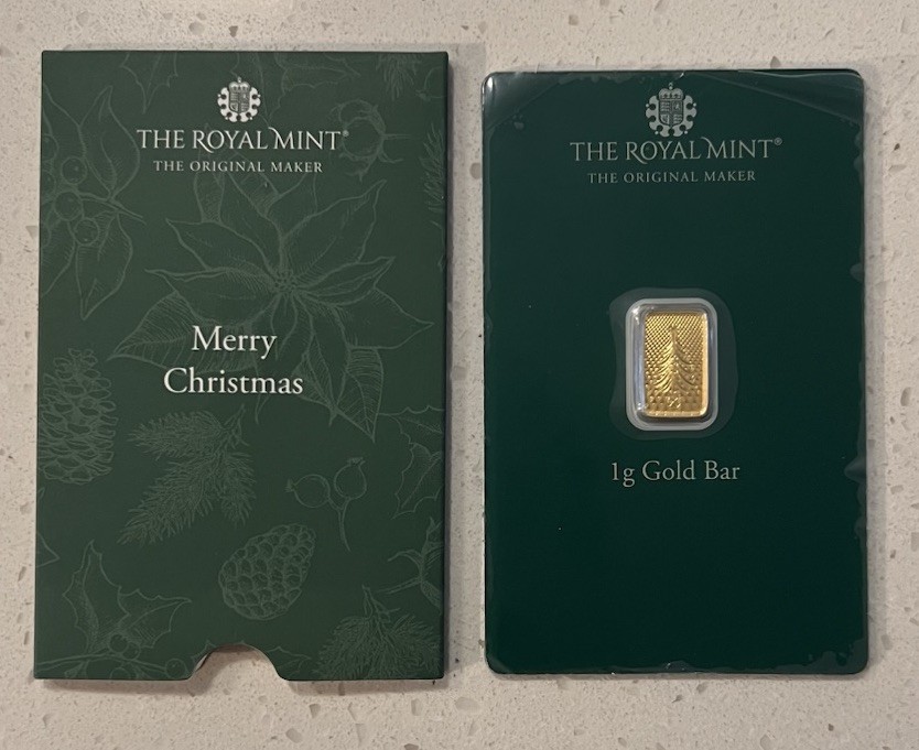 RARE Royal Mint Merry Christmas 1g Gold Bar in Assay and OGP Cover