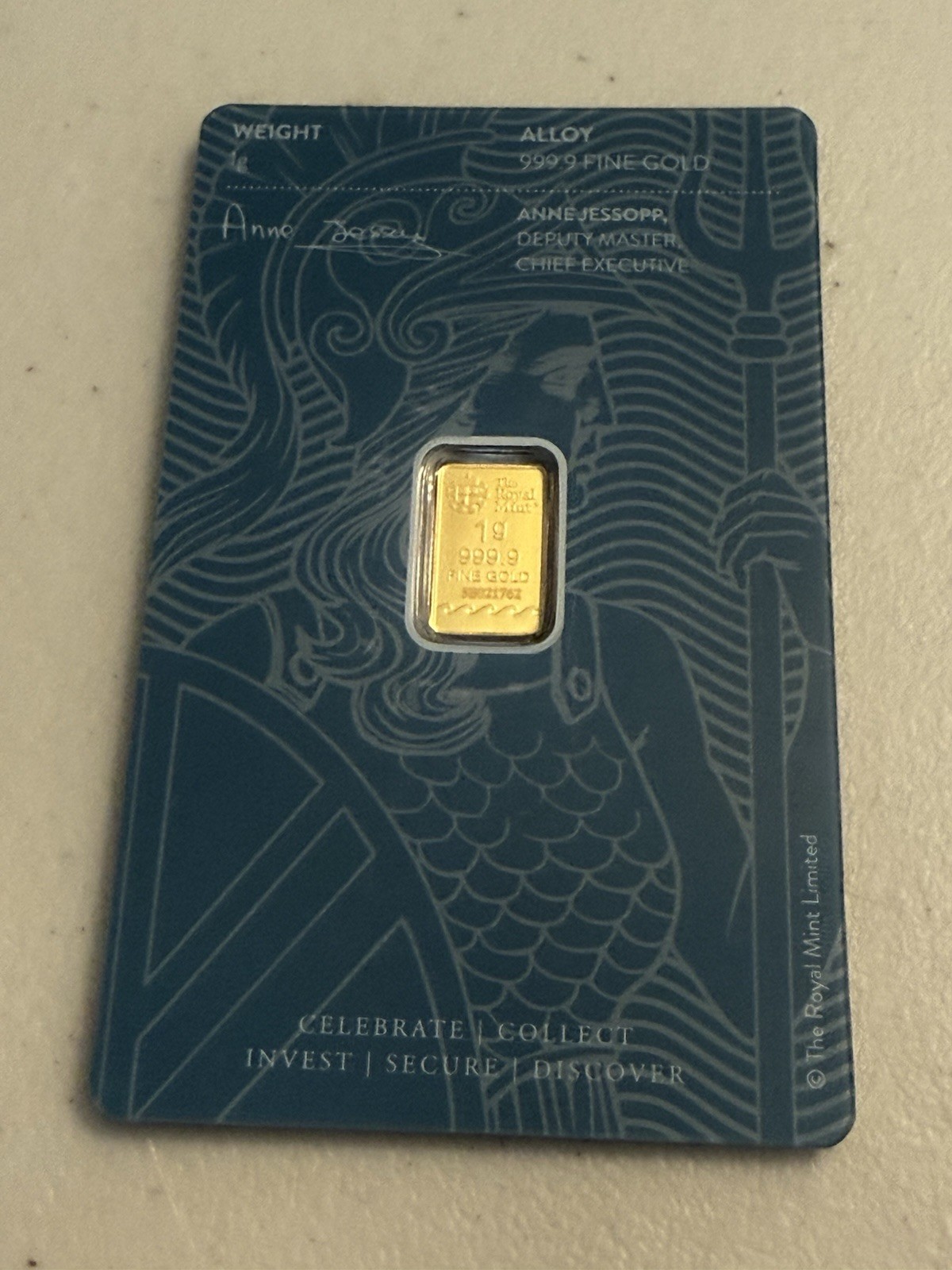 Royal Mint Britannia 1 Gram Gold Bar – Large Assay Card