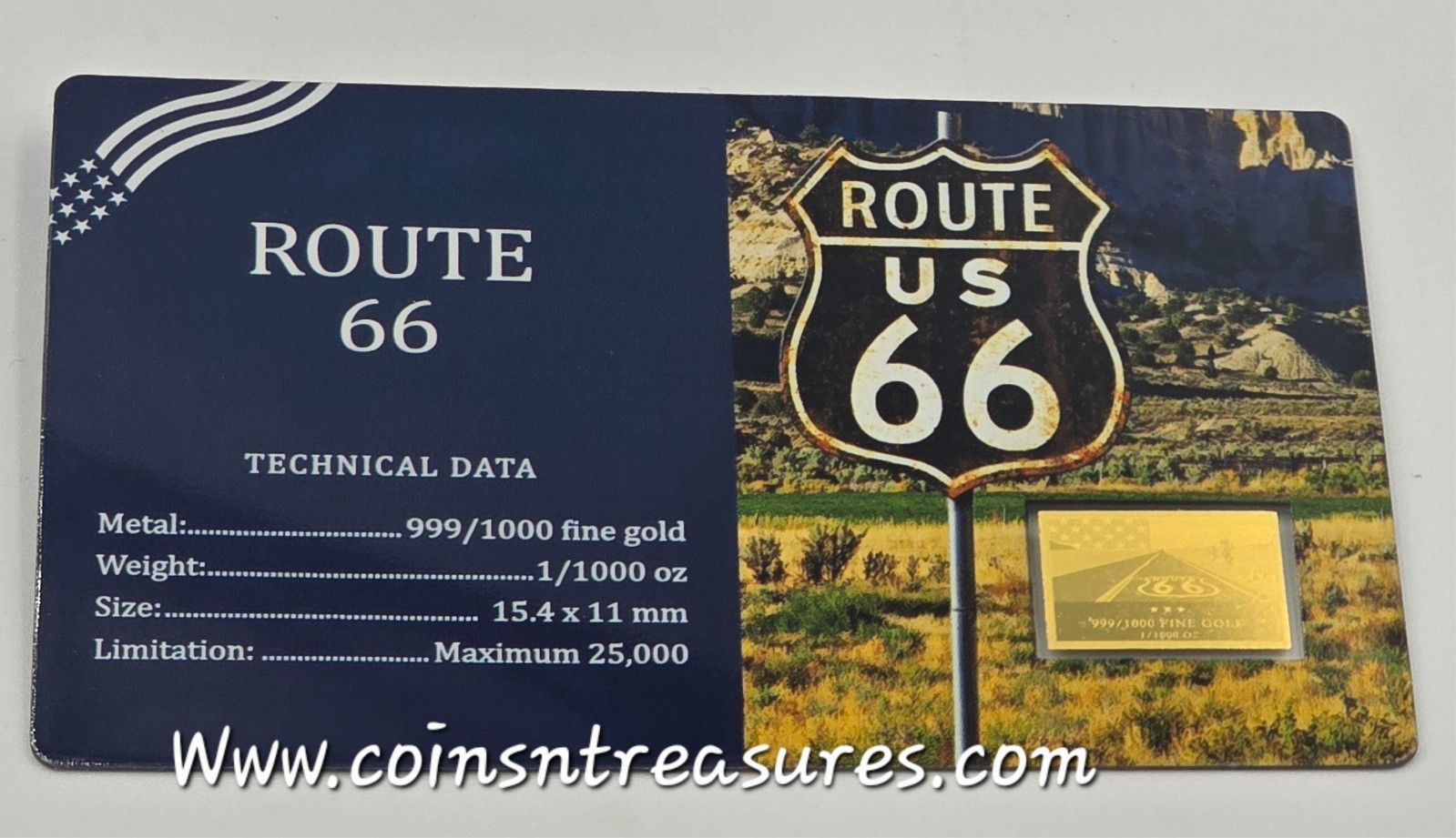 USA Route 66 1/1000 Oz .999 Gold in Coin card 2026