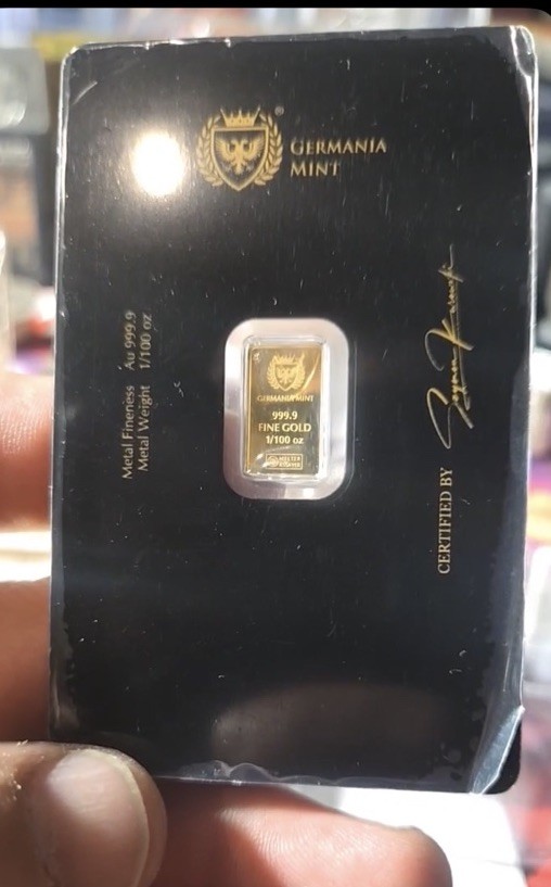 Germania Gold Bullion – 1/100 oz Gold Proof Bar In Assay Warrior Princess-SEALED
