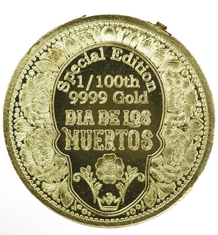 1/100th oz .9999 Fine GOLD Skull Dia De Los Muertos in Capsule FRACTIONAL GOLD
