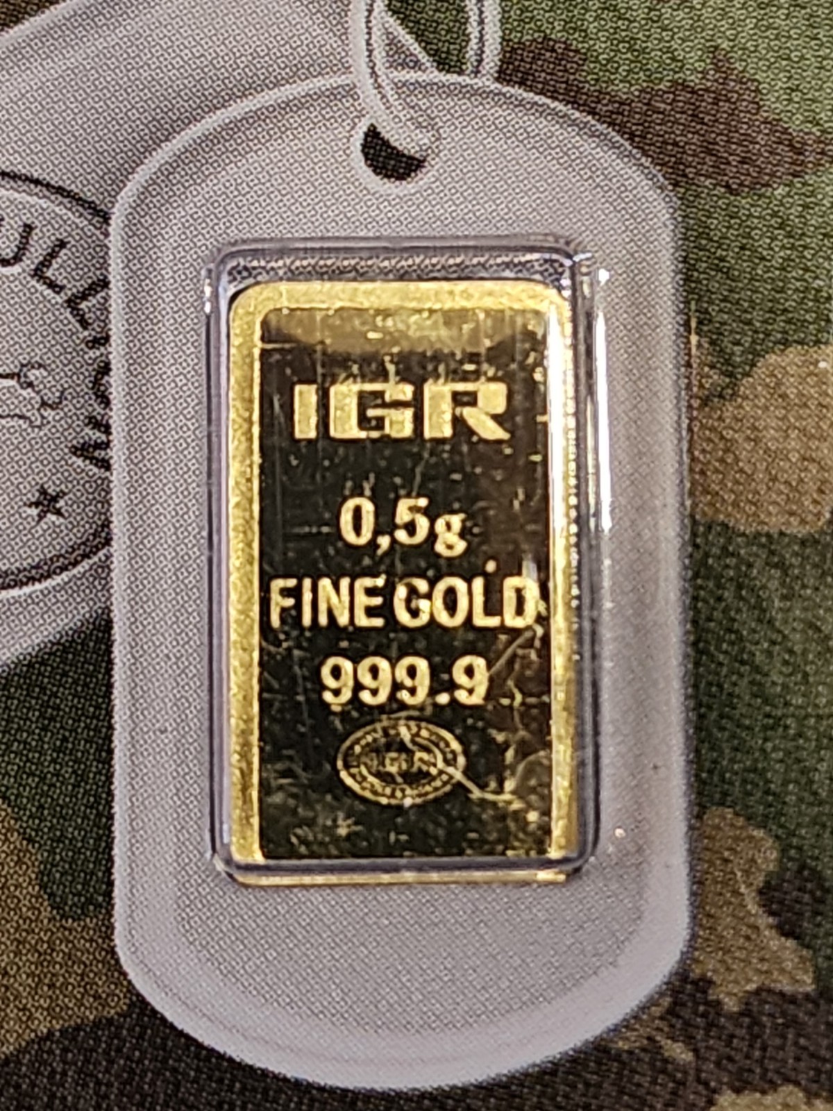 1/2 Gram .5 IGR Support Our Troops 999.9 Fine Gold Bar Factory Seal #BEA12337