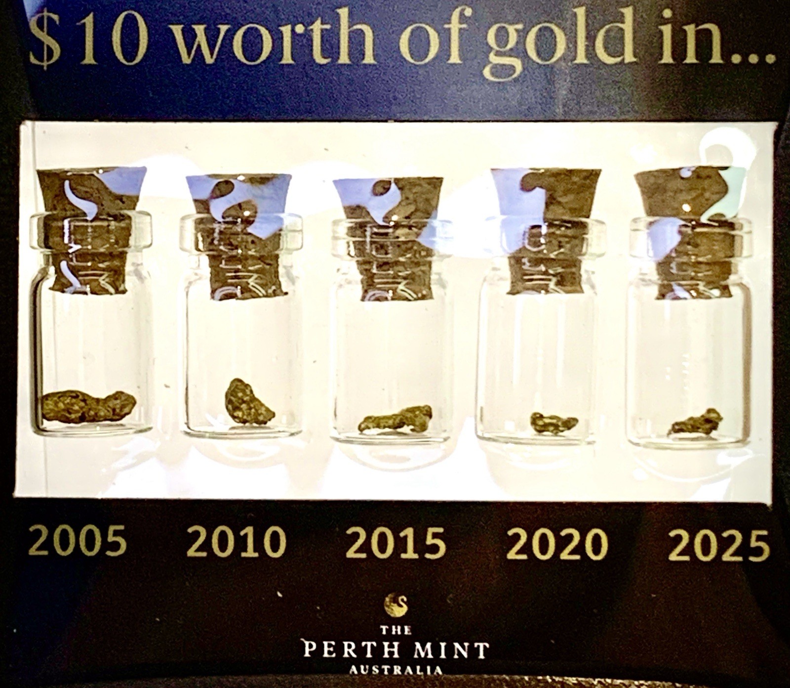 Perth Mint “$10 Worth of Gold” Display • 5 x 24ct Gold Nuggets • Collector•Gift