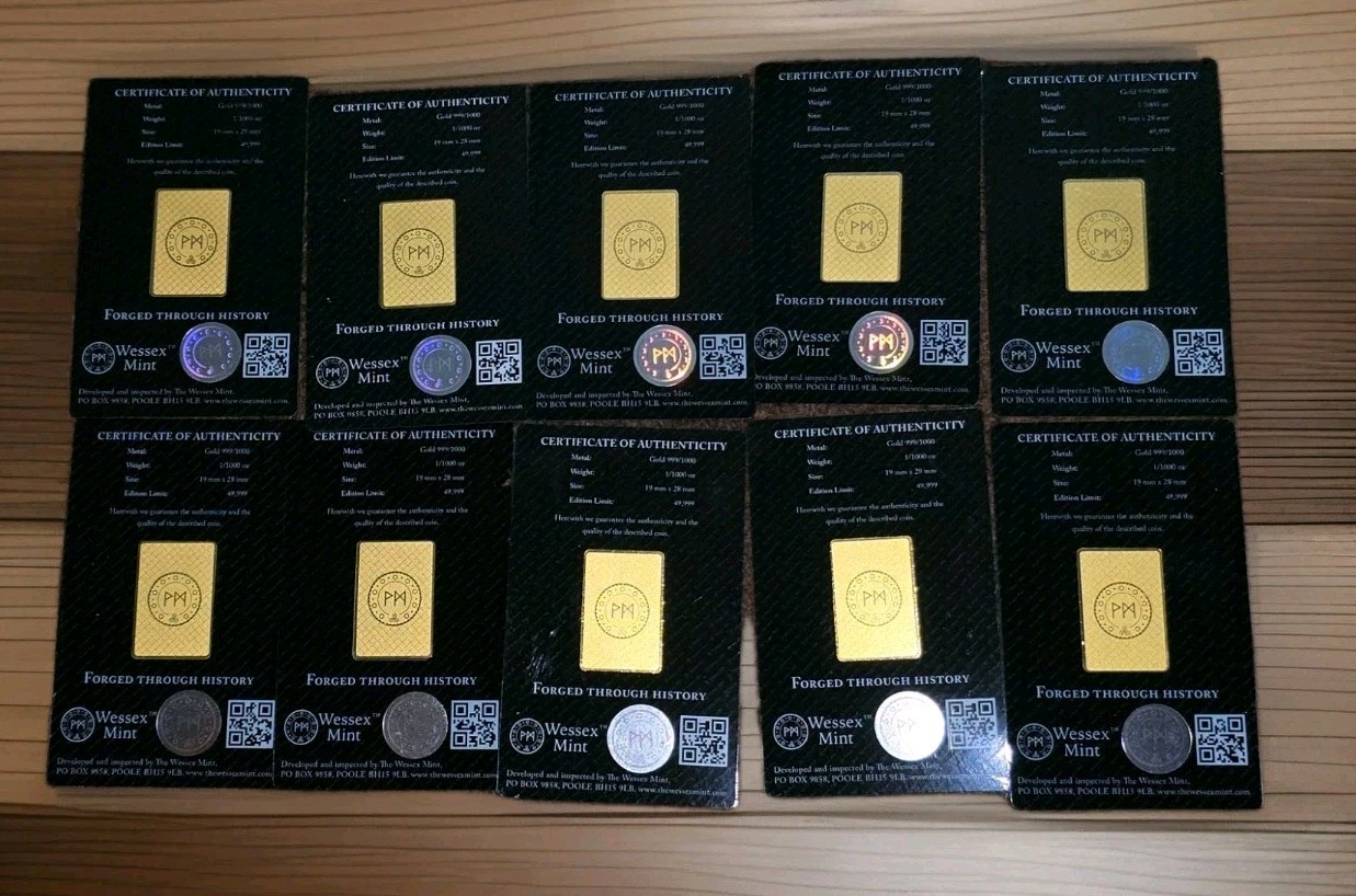 Wessex Mint – 10 × 1/1000oz 24ct Gold Bars In Protective Blisters Mint Sealed