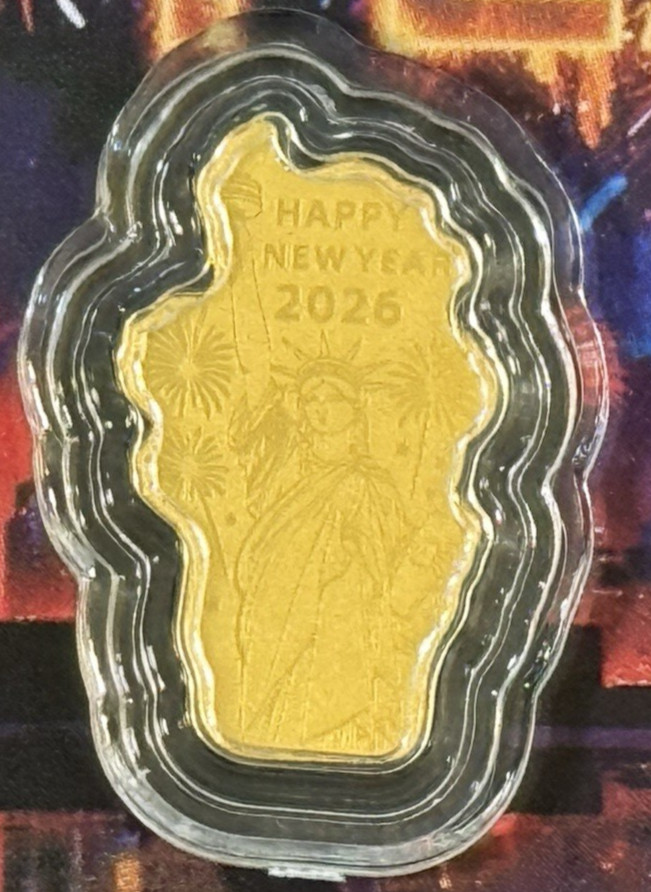 1/1000th Oz .9999 Gold USA 250th Year Anniversary Happy New Year Gold Foil Bar!