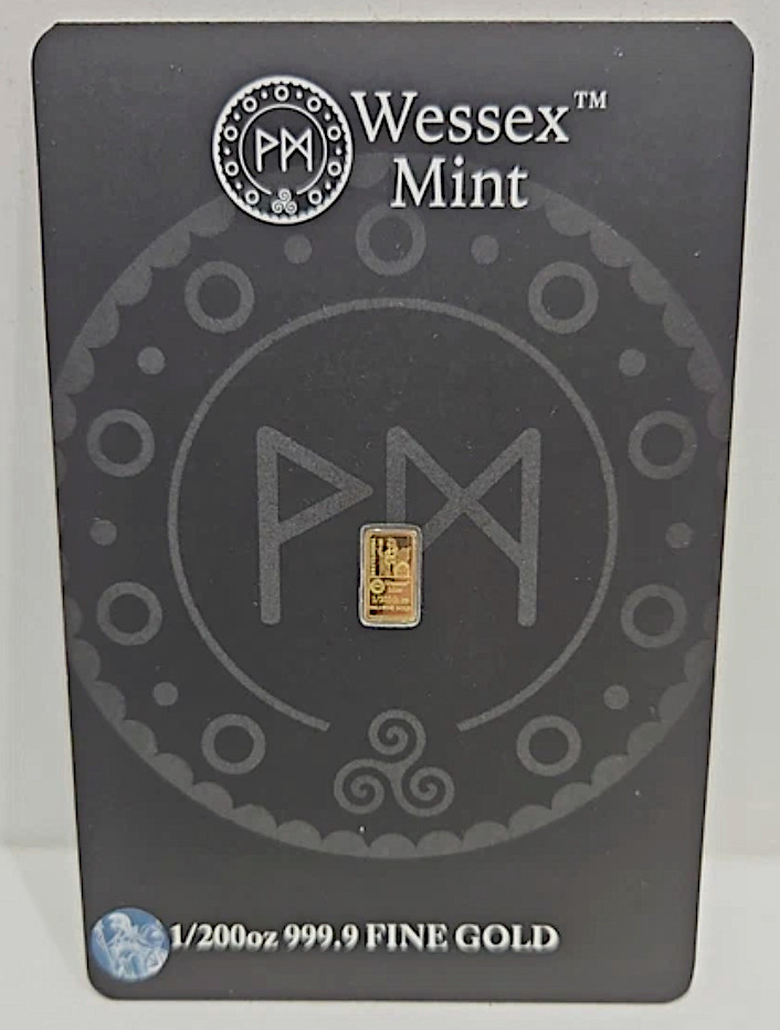 Britannia 1/200th oz Fine Gold 999.9 Bullion Bar ingot in Blister by Wessex Mint