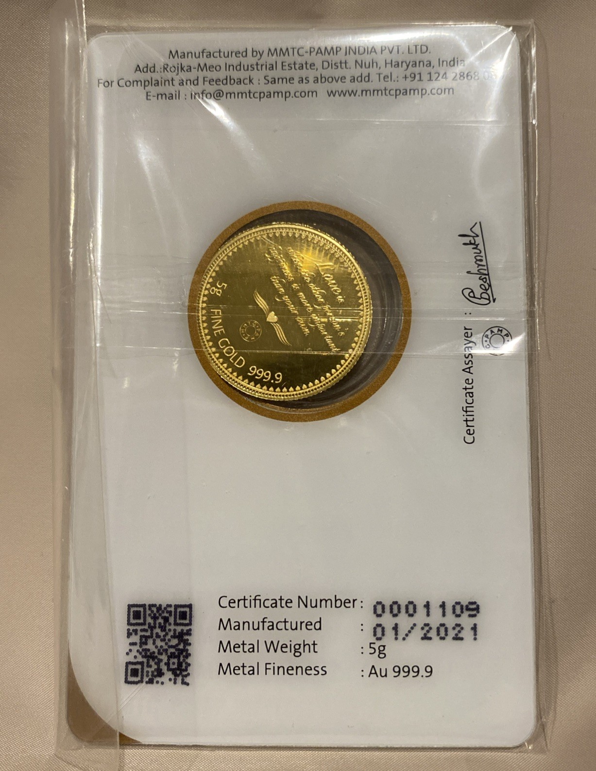 PAMP MMTC ‘Love Forever’ Colored Gold Round 5 g 999.9 fine
