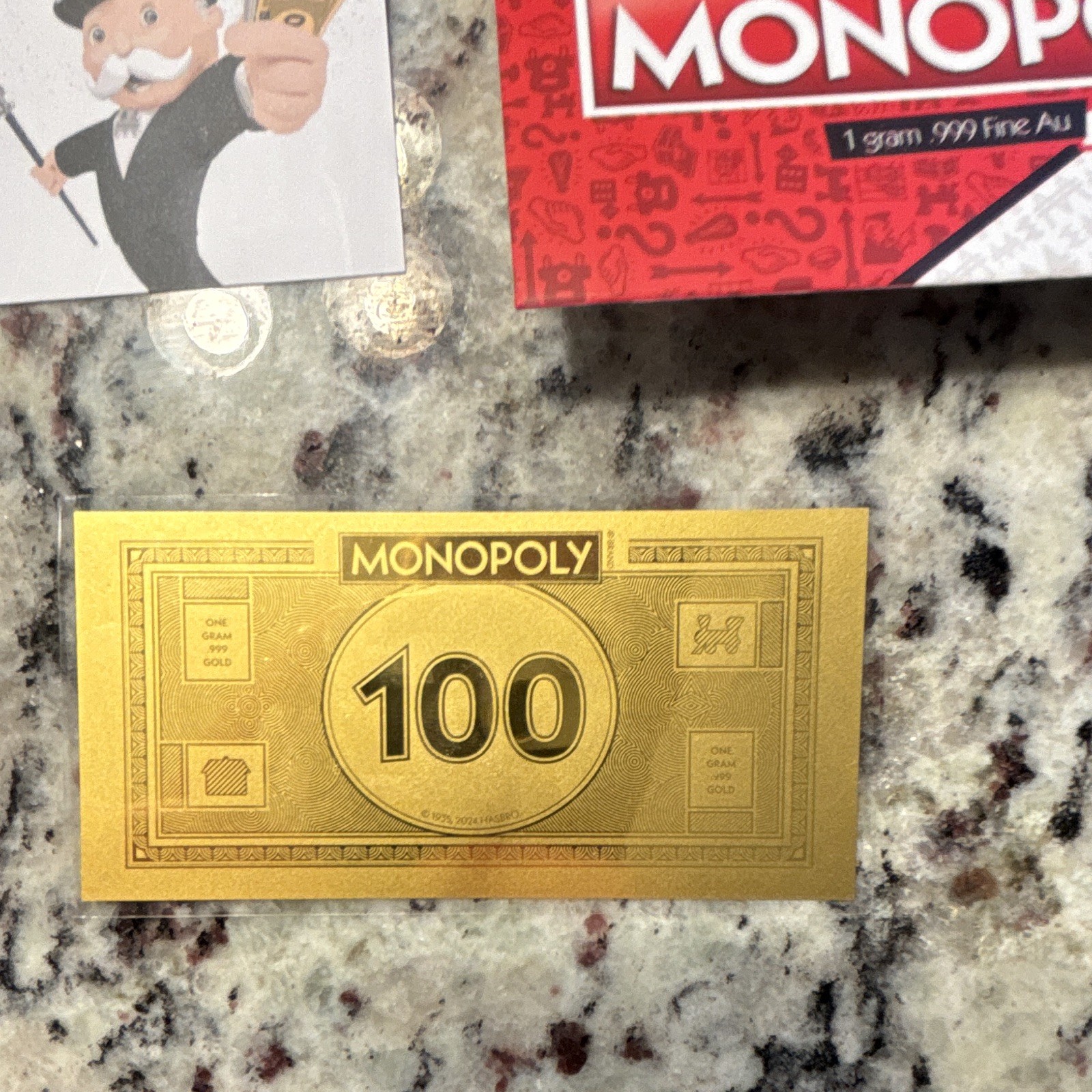 Monopoly $100 1 Gram .999 Fine Gold Bullion Bar 1g Gold Bar