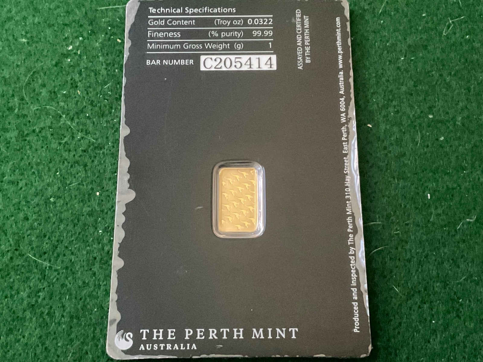 1 Gram Gold Bar on Perth Mint Assay Card – TGD