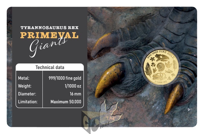Dinosaur T-Rex 1/1000 Oz 999 Gold Coin 3000 Francs Chad