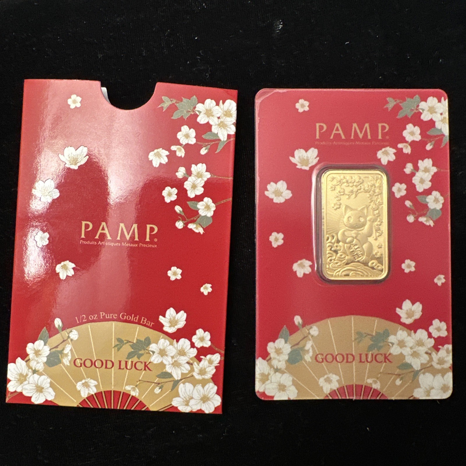 1/2 oz Gold Bar PAMP Good Luck Maneki Neko (New In Assay)