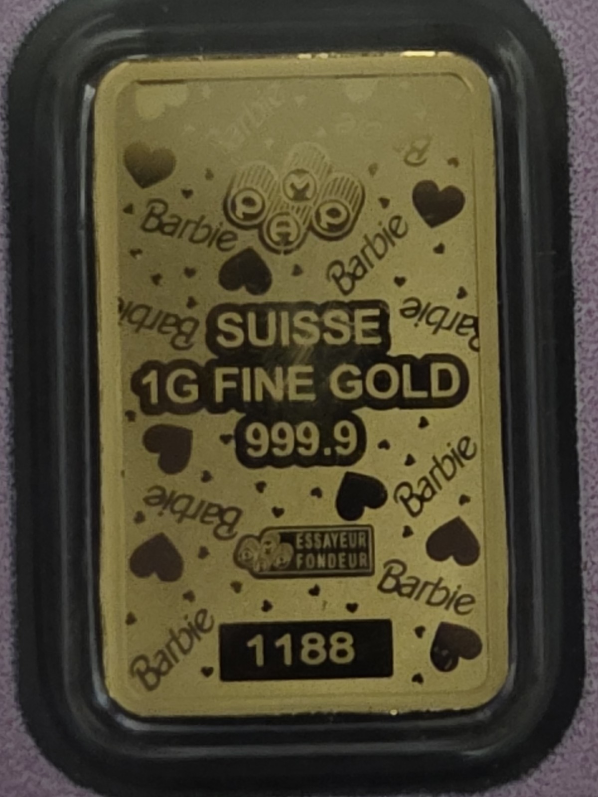 PAMP Barbie 1 Gram Pure Gold Bar .999 In Assay Limited Edition Mintage /7500