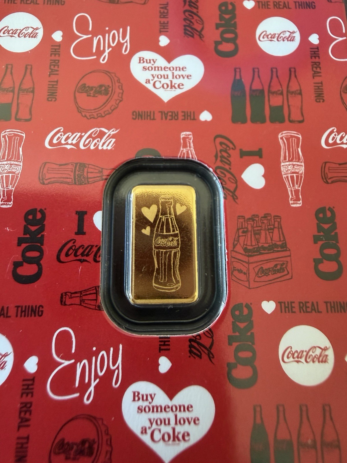 Coca-Cola 1/2 Gram Gold Bar .9999 Fine Gold in Assay Card Valentine Version