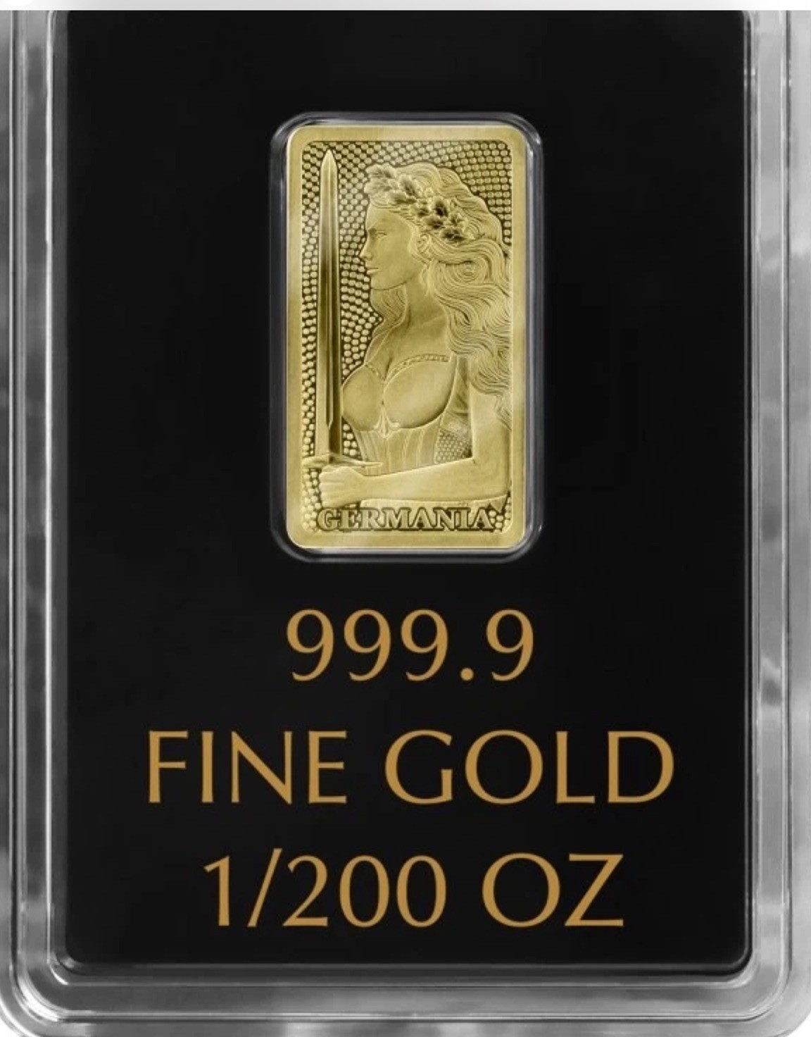 Germania Mint 1/200 Gold Lady Germania Stamped Bar in Capsule