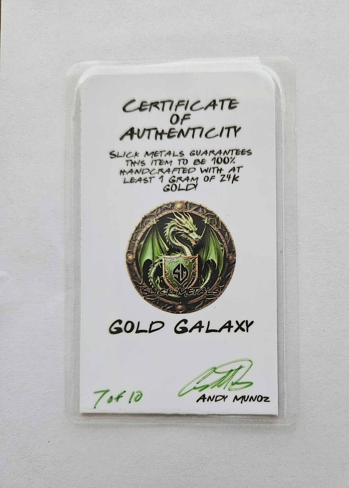 1 g Gold Slick Metals Gold Galaxy #7/10 Signed Limited Edition Sealed with COA