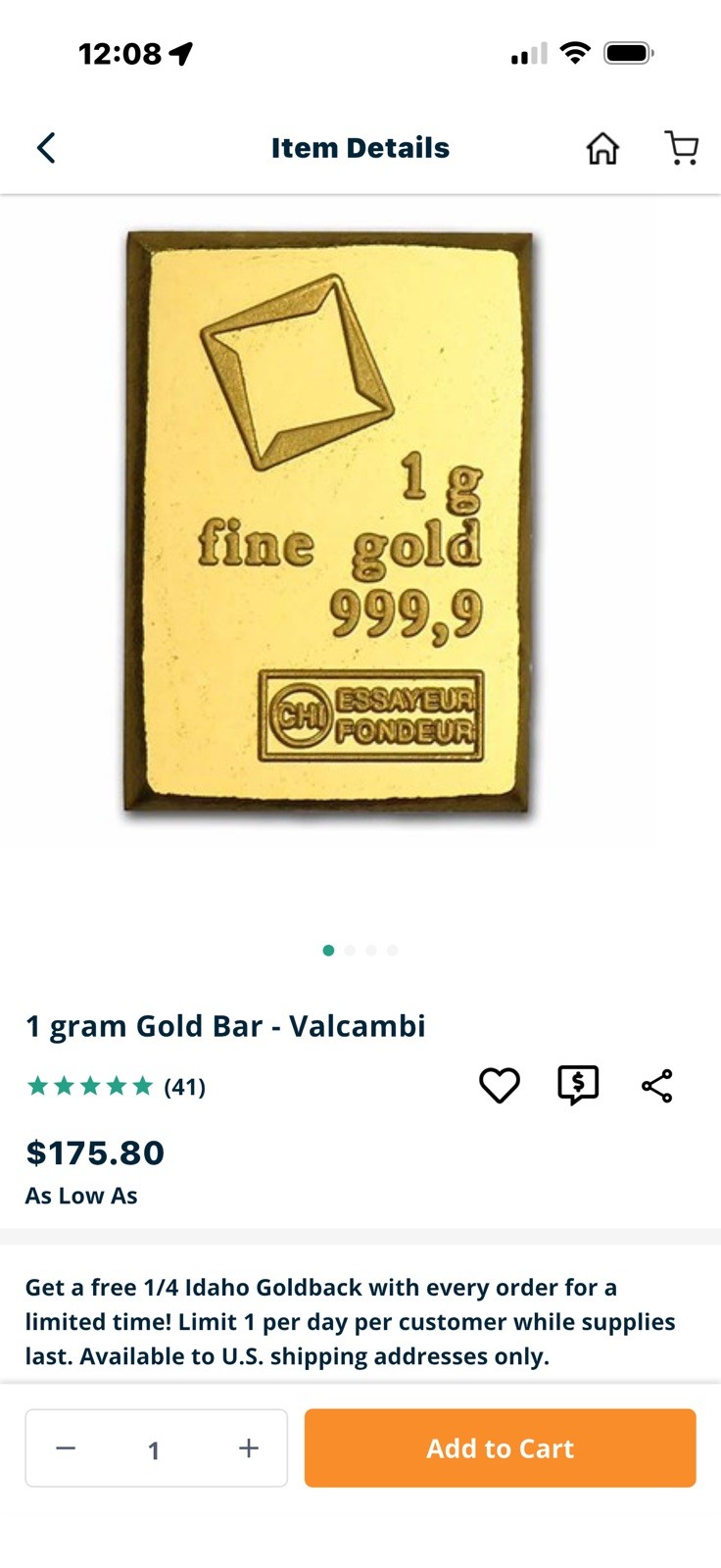 APMEX 1 gram Gold Bar 24k below market price