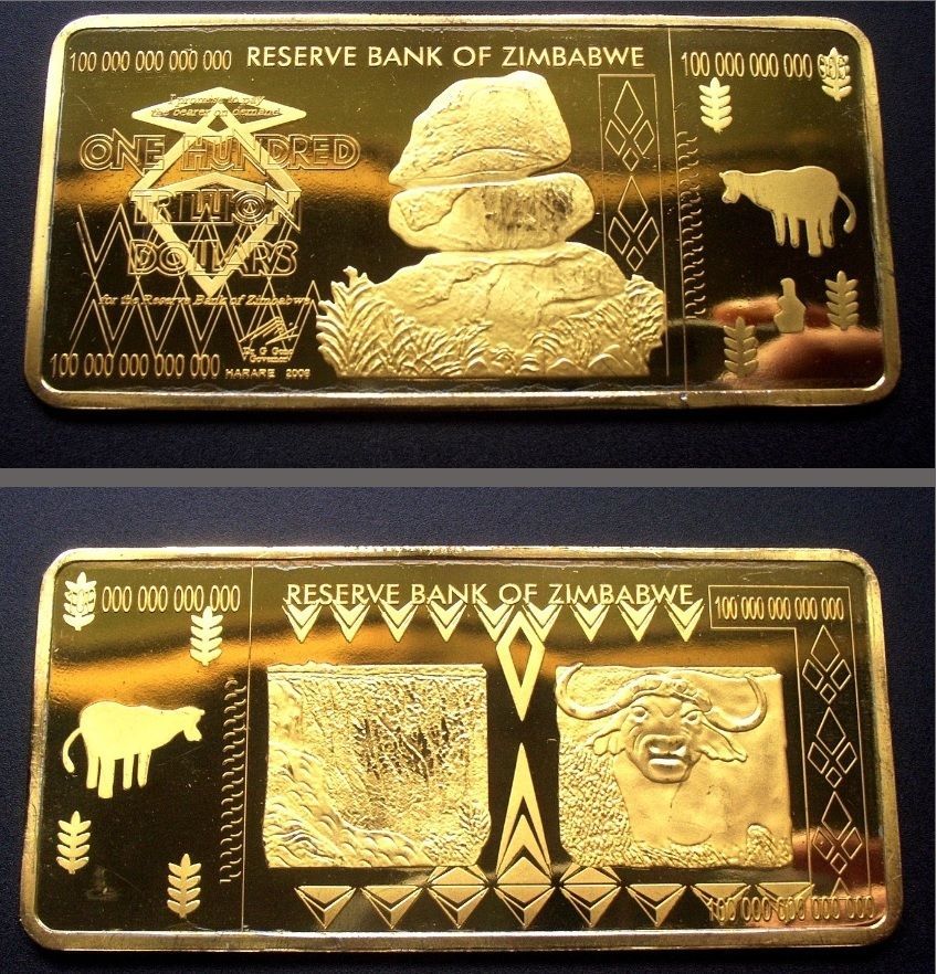 10 Pieces Zimbabwe 100 Trillion Dollars Gold Ingot Bullion Bar
