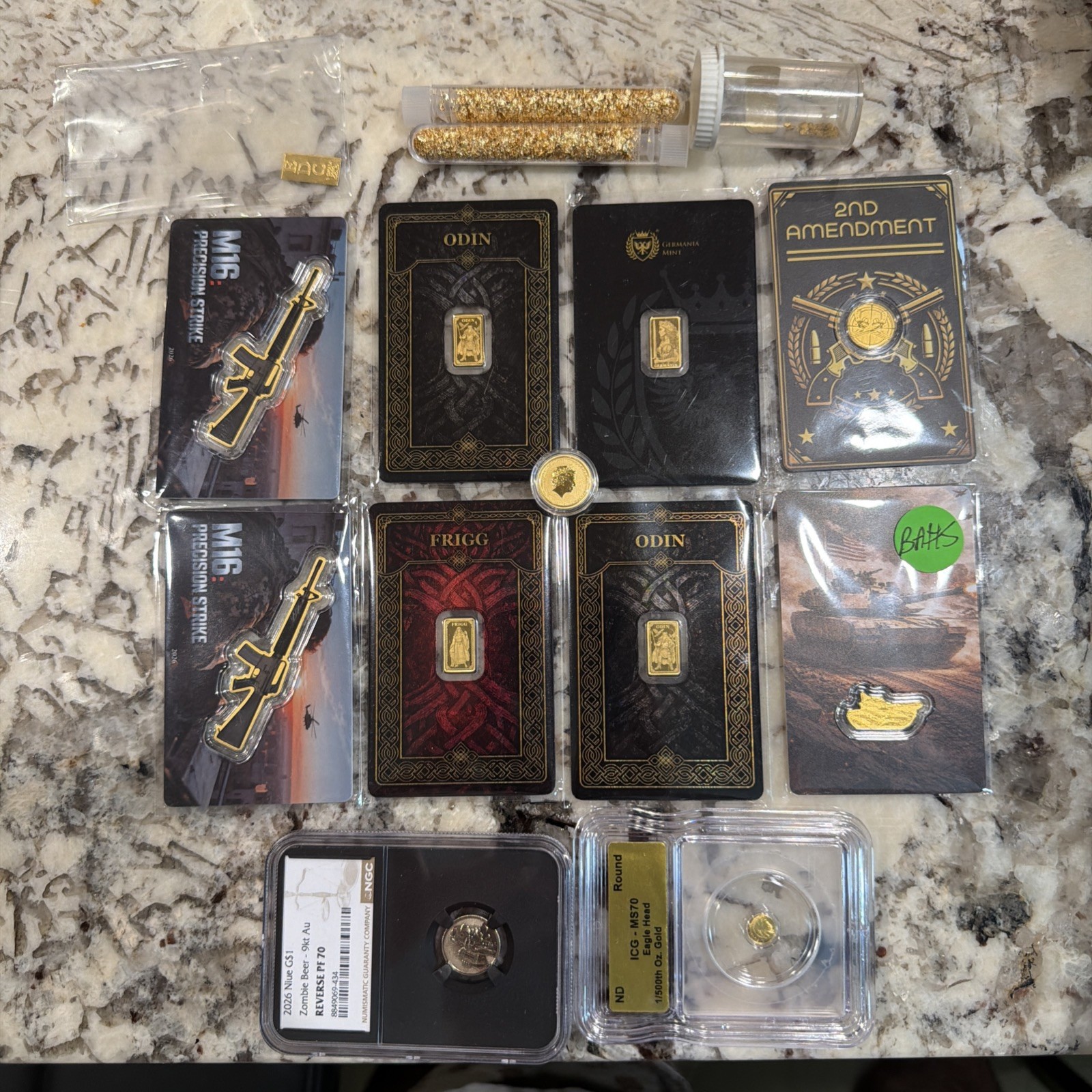 24k Gold Lot 3 Germania Mint 1/100 oz;1 1/200; 4 1/1000; 1 1/500 and raw gold …