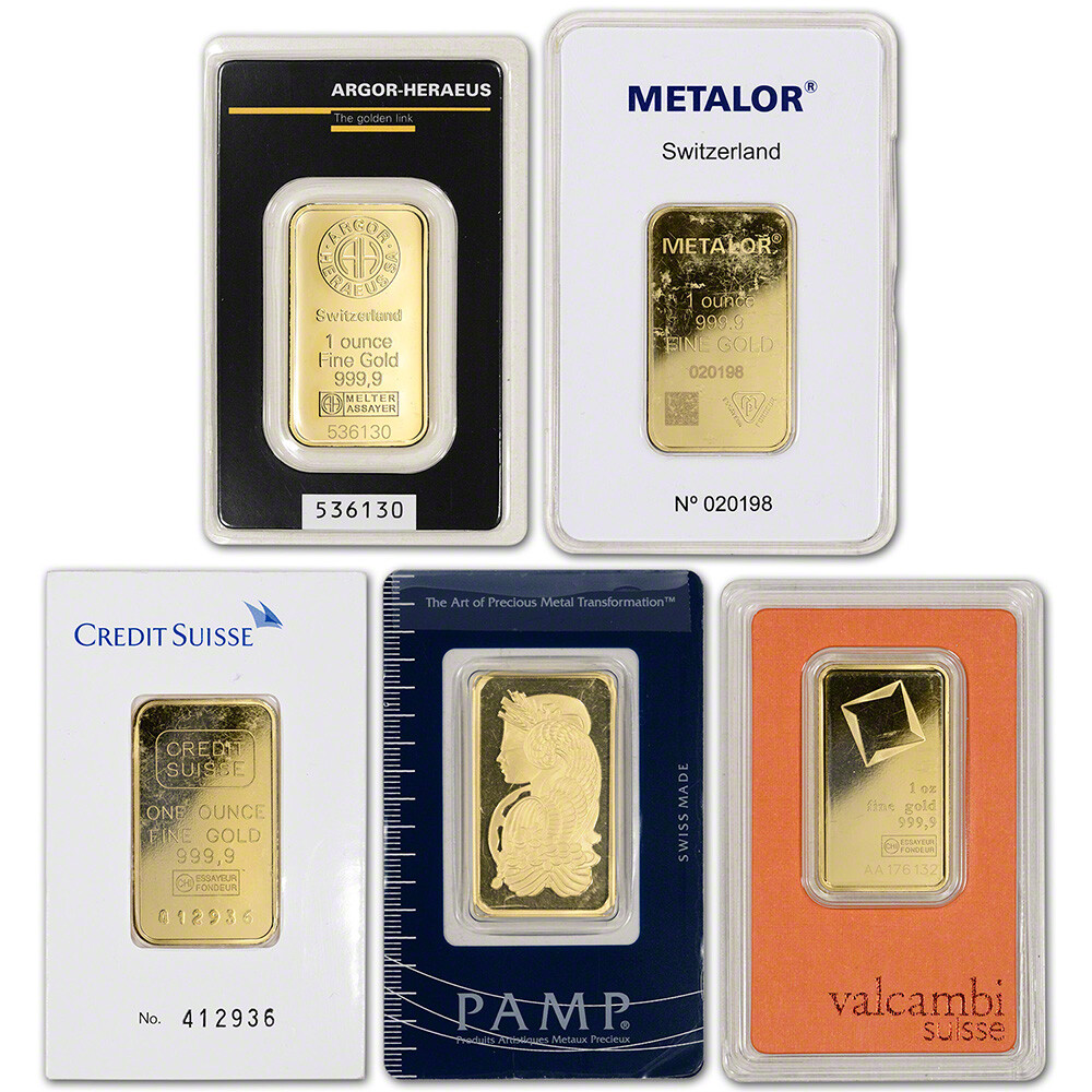1 oz. Gold Bar – Random Brand – Secondary Market – 999.9 Fine in Assay