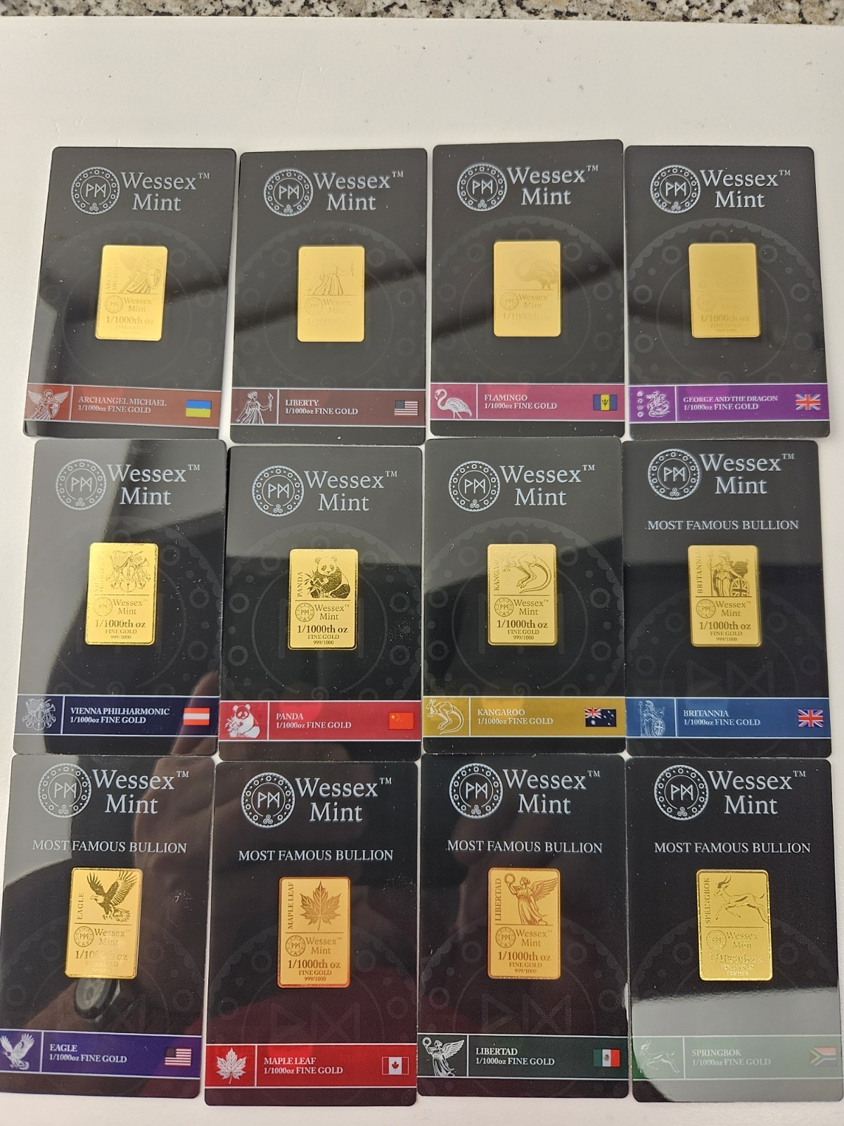 Wessex Mint World Bullion Collection Complete 12 Bar Set 999 Fine Gold