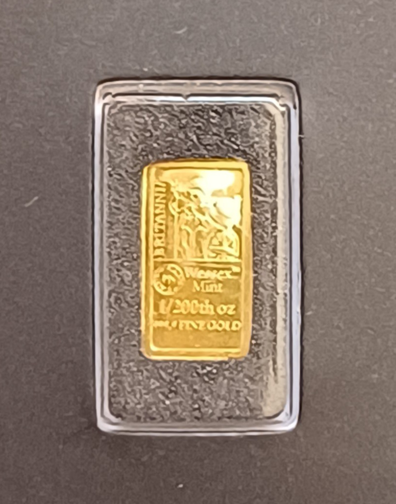 Britannia 1/200th oz Fine Gold 999.9 Bullion Bar in Blister by Wessex Mint