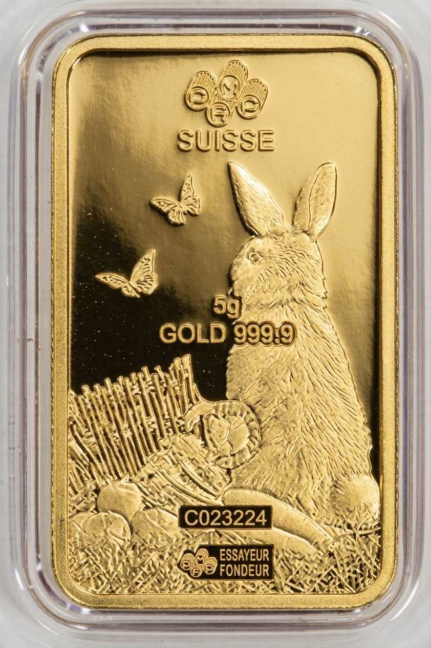 PAMP Suisse 5g Gold Year of the Rabbit – The Lunar Calendar Series. New in Assay