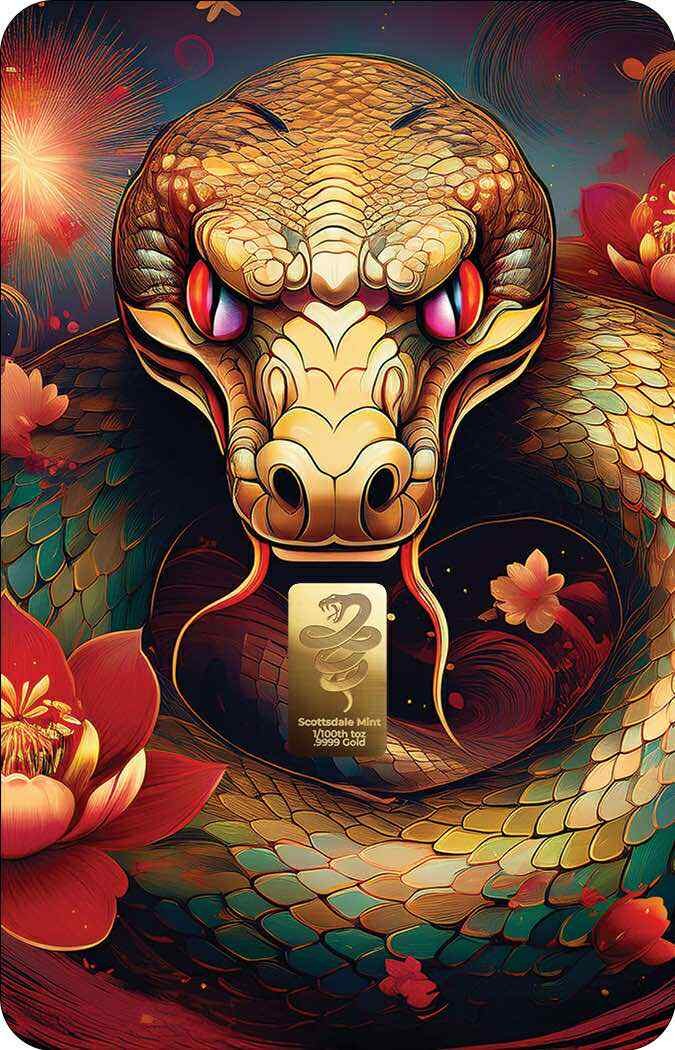 Scottsdale Mint 2025 Lunar Year of the Snake 1/100 oz Gold Bar in Card
