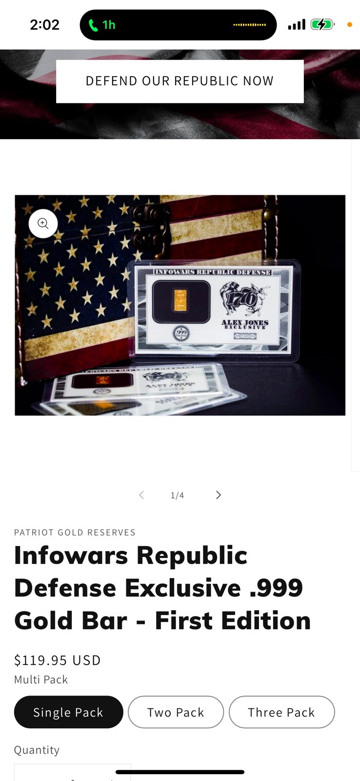 (3)1/10 Of A gram .999 Fine Gold Alex Jones “Infowars Republic Defense”