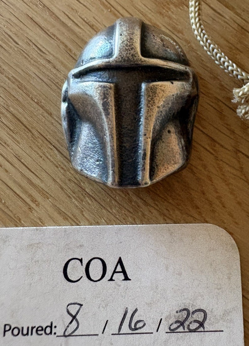 999 Fine Silver Star Wars Mandalorian Mask Rare Hand Poured Serial #001 COA