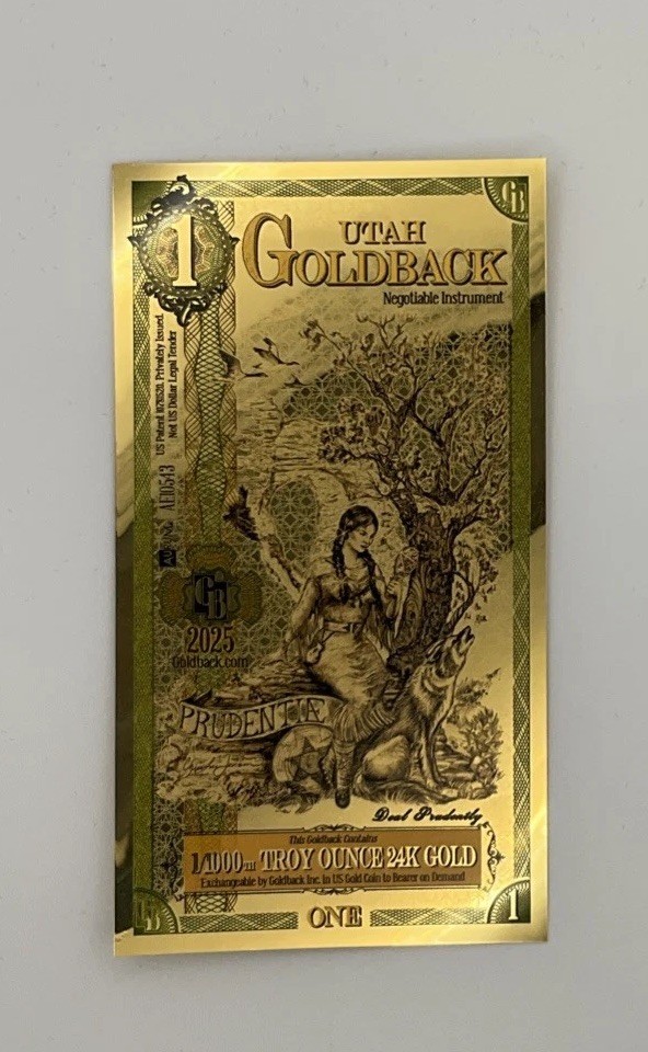 Utah Goldback Aurum 24kt Gold Foil Note BU 1/1000th oz .999 Fine Gold