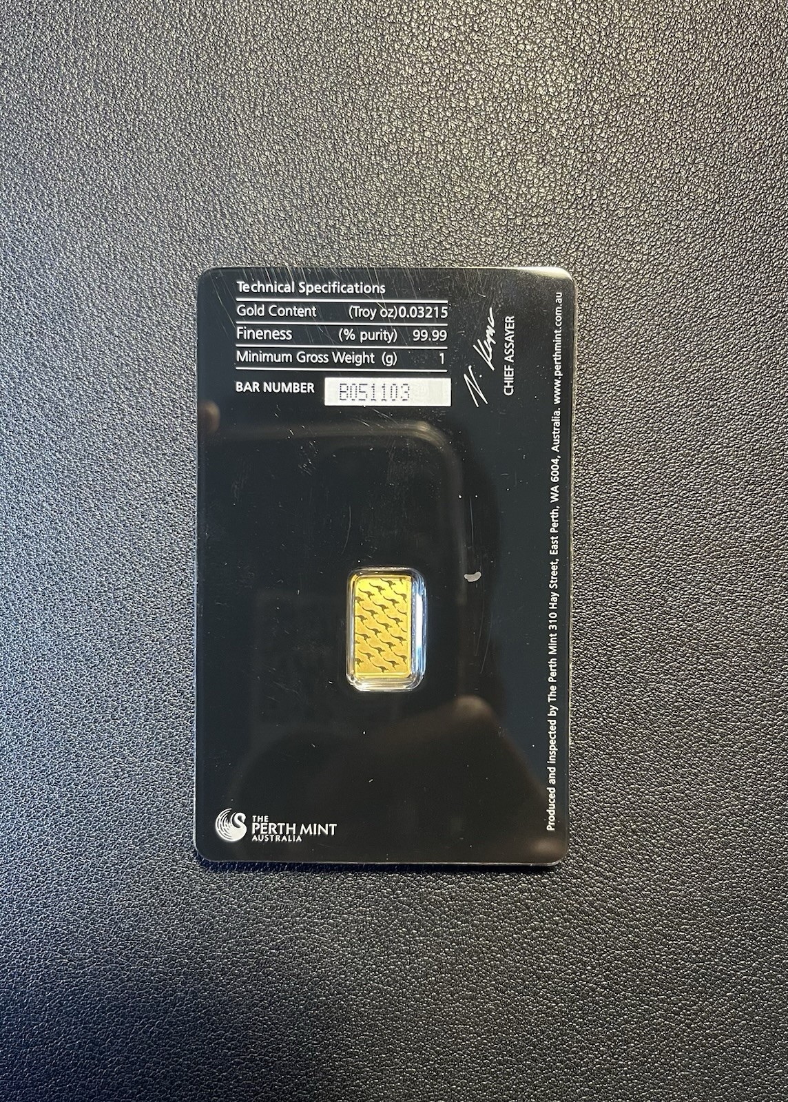 1 gram Gold Bar – Perth Mint – 99.99 Fine in Assay