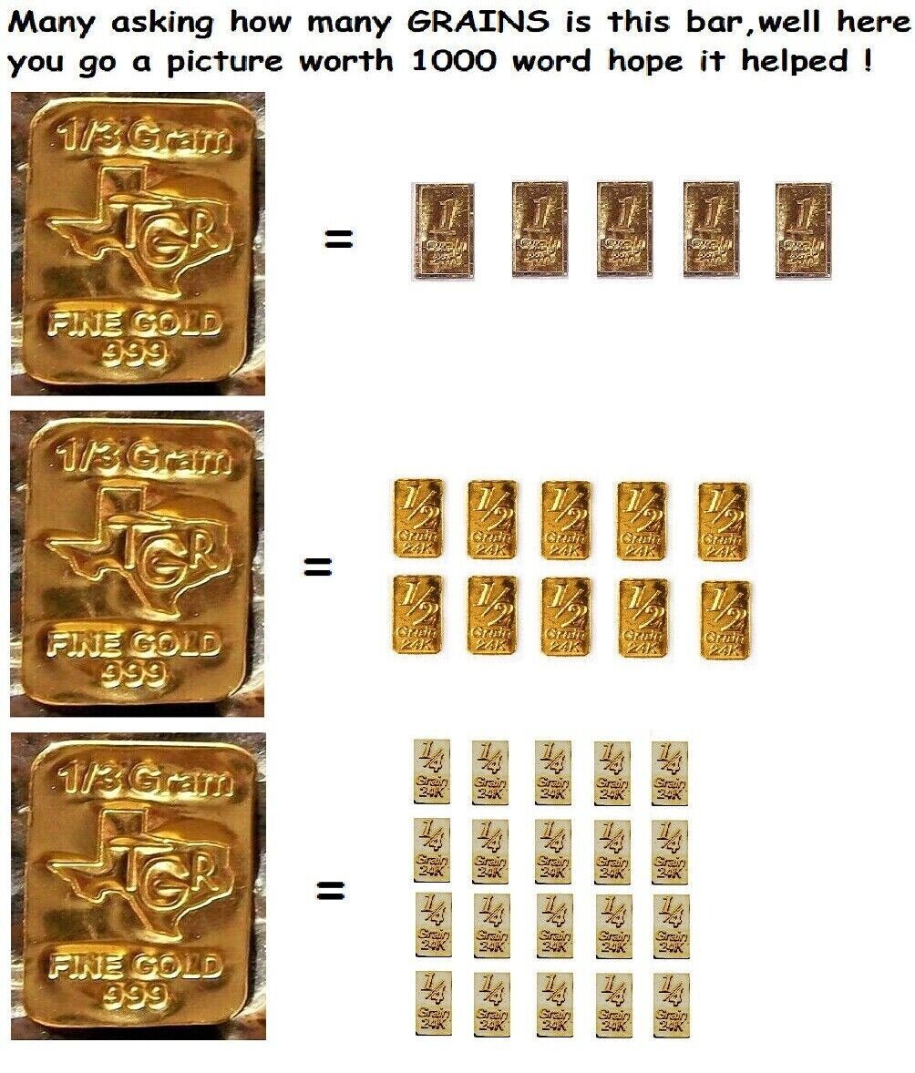 1 /3 GRAM GOLD BAR TGR 24K PREMIUM BULLION PURE 9999 FINE CERTIFIED