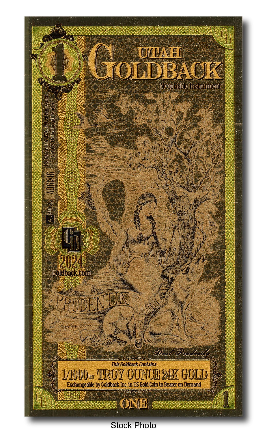 2024 Aurum 1 GB Utah 1/1000 oz 24K Gold Foil Note Limited Edition One Goldback