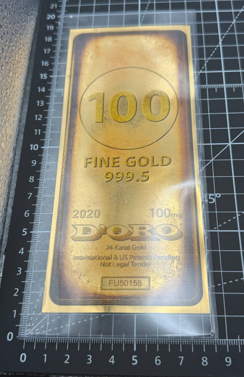 2020 Gold Bar D’ORO .1g 24K Aurum Gold Note 100mg