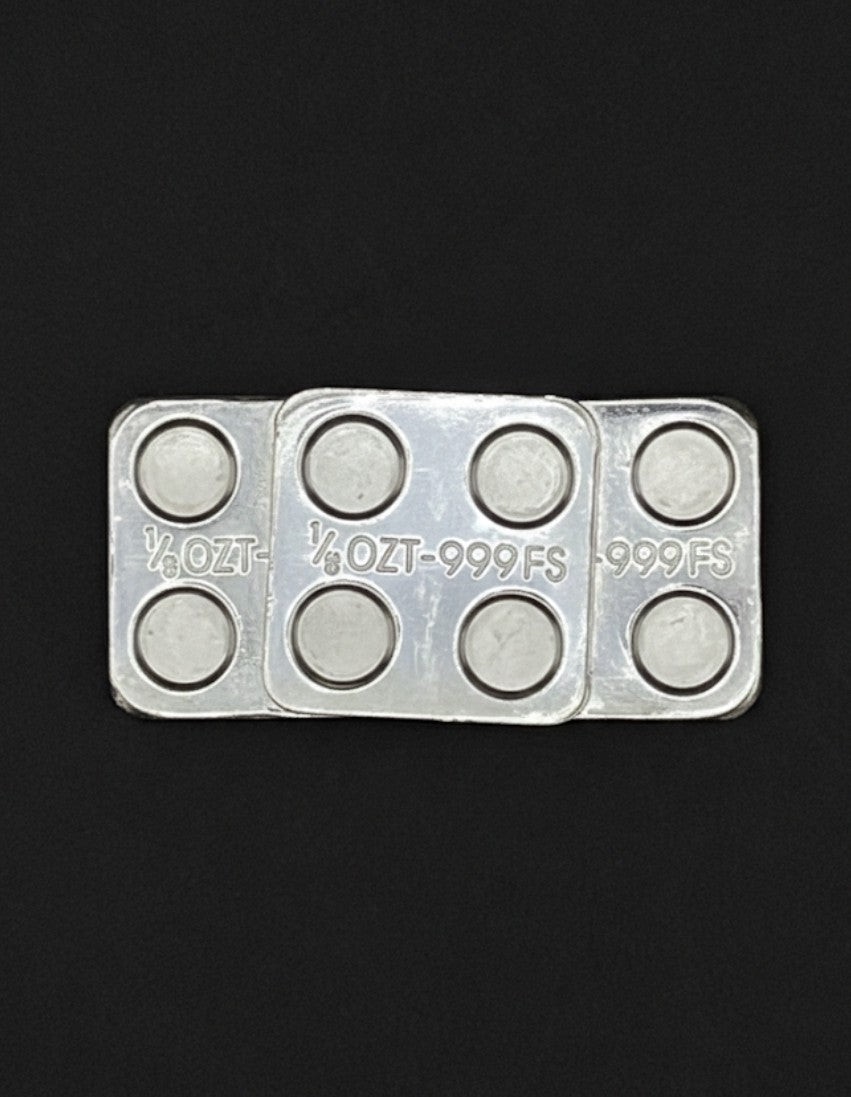 1/8 oz .999 Fine Silver Stackable Bar Building Block Style Bullion + Gold Flakes
