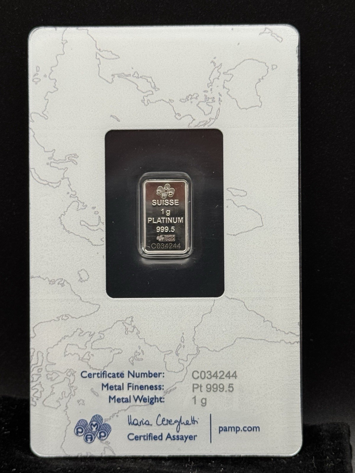 1g Platinum Bar PAMP Suisse Fortuna .9995 Fine Assay Card Ingot