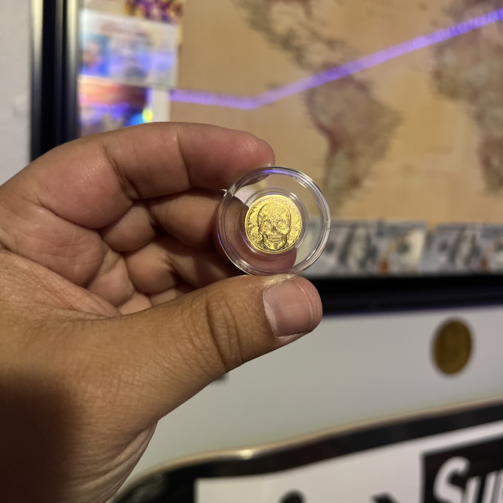 1/100th oz .9999 Fine GOLD Skull Dia De Los Muertos in Capsule FRACTIONAL GOLD
