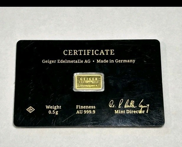 Geiger Gold💥The Rare Original 0.5 Gram Gold Bar💥 Black Assay Card 5000 Made