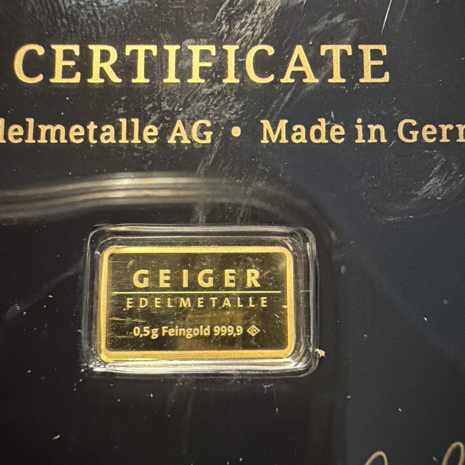 Geiger Schloss Guldengossa Vintage Edition Carded Gold Bar .5 Gram .999 Fine