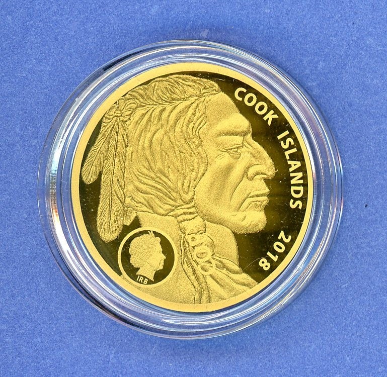 2018 Gold Cook Islands .2g $5 Buffalo Tribute 1 1/4″ Thin Coin #07 200 mg .9999