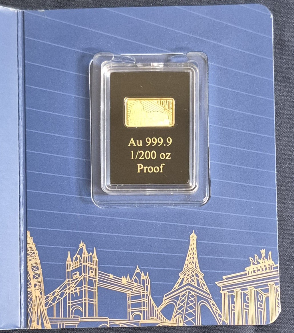 Solomon Islands 1/200 Oz Gold Bar Proof Rome Colosium AU 999.9 Landmarks