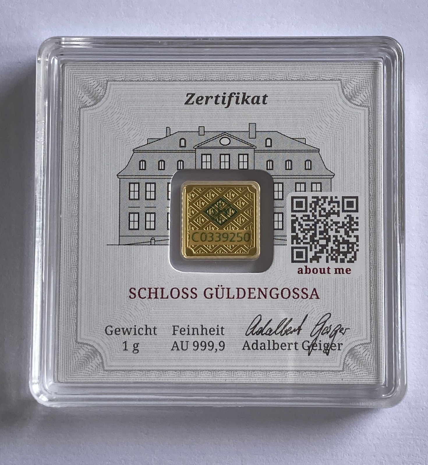 Geiger Edelmetalle 1g Gold Fine Bar 999.9 in Sealed Capsule