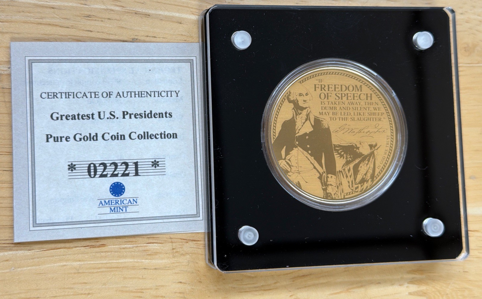 2022 American Mint George Washington Greatest Presidents 99.99% Gold 1/200oz COA